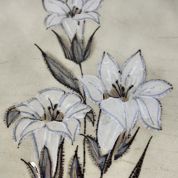 Vintage Hand painted Floral Ceramic Tile Flowers Leaves Wood Frame 6.25x8.25” - Picture 3 of 5